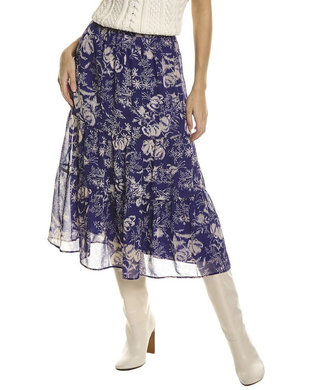 BA&SH NWT Uria Violet Floral Chiffon Tiered Midi Skirt Purple XS